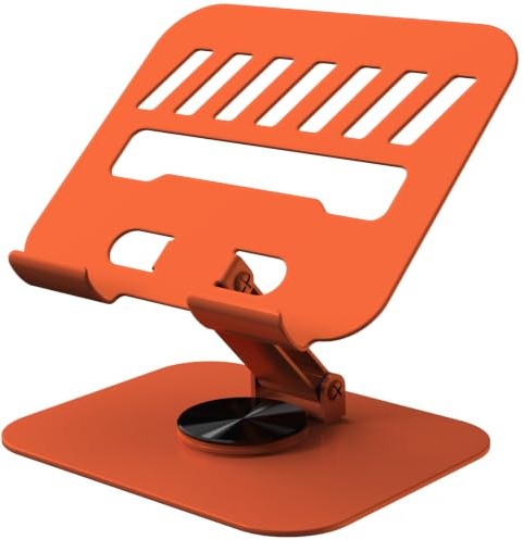 TAPMEI Metal Tablet Stand Holder Adjustable for iPad Kindle Tab, Orange | 360° Rotation, Stability Base, Fully-Fold, Compatible with 4-13 Tablet, iPad Pro/Air 11” 13”, Kindle 11, Galaxy Tab S11 A11