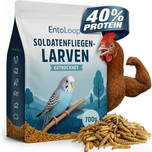 Soldatenfliegenlarven getrocknet - Proteinreiche Hermetia Larven getrocknet | Ideales Vogelfutter, Igelfutter, Hühnerfutter & Fischfutter - 50x mehr Kalzium als Mehlwürmer