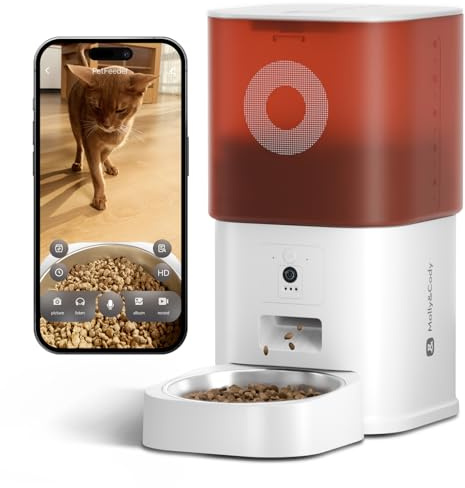 Automatic Cat Feeder with Camera: 6L Automatic Dog Feeder with 2-Way Audio Night Vision Dual Power Supply App Control 2.4G WiFi, Timed Auto Cat Food Dispenser with Stainless Steel Bowl (White)