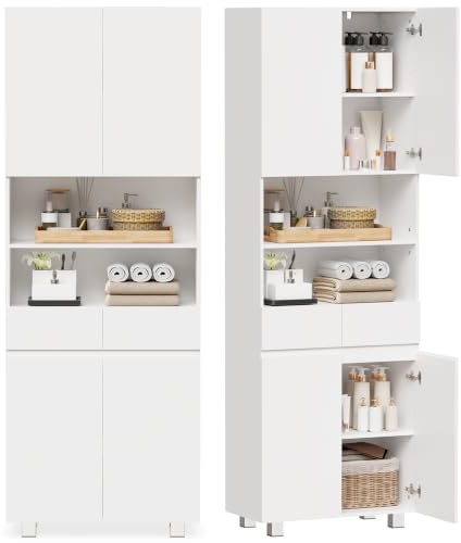 ANWBROAD Armario Alto de Baño,Mueble de Baño con 2 Cajón,Estante Ajustable
