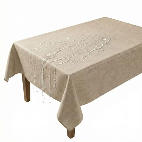 Artwelt Wachstuchtischdecke Abwaschbar PVC (200X140cm, Sand Beige)