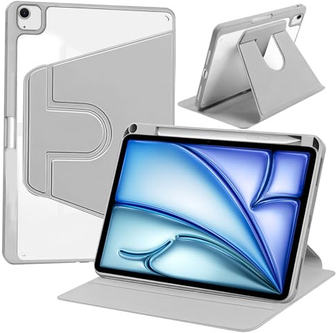 ZoRoll Funda para iPad Air 13 Pulgadas M4/M3/M2 (2026/2025/2024), Funda para iPad Air 13 Pulgadas Carcasa Soporte Rotación de 360 Grados, Respaldo Caparazón Slim Soporte Antigolpes Tableta- Gris