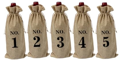 Hoement Drawstring Linen Wine Bottle Bags 10Pcs Numbered 15X35Cm Reusable Vintage Style for Birthday Wedding Celebration