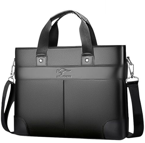 LOCOERDAISHU 15 Inch Laptop Case and Briefcase Messenger Bag, Sleek Design, Durable and Water-Repellent Laptop PU Leather with Handle Adjustable Strap (Black)