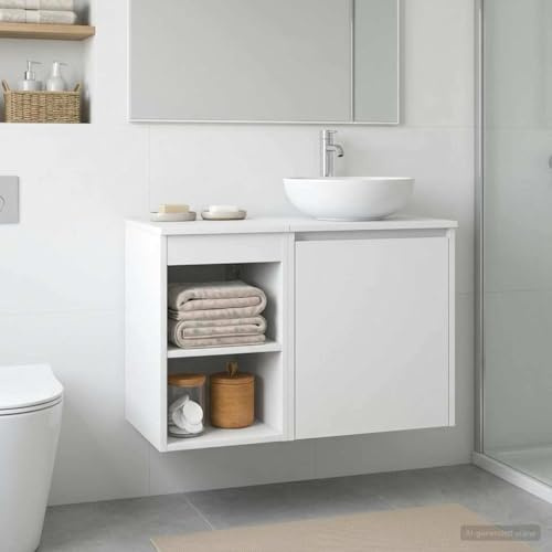 Tonture Inzwischen Armoire de salle de bain blanche en bois 30 x 41 x 50 cm Rangement compact avec étagère Porte pour salle de bain Meuble de salle de bain Meuble sous lavabo Design moderne