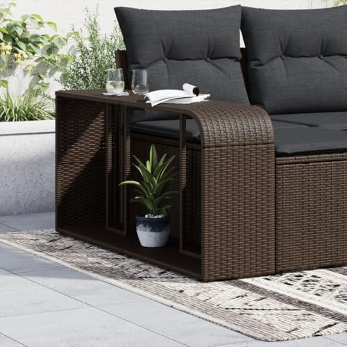 Ordellia Lot de 2 étagères d'extérieur en rotin synthétique marron avec espace de rangement et cadre en acier 112 x 27 x 55 cm et 58 x 27 x 55 cm pour jardin, piscine, jacuzzi