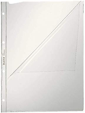 Leitz Präsentationshüllen-Set, 10 Stück, A4 Format, Glasklar mit glänzender Oberfläche, Öffnung oben und Lochseite, 0,08 mm PVC-Hartfolie, 47443000