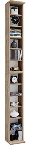 VCM Holzregal stehend | platzsparender CD Schrank für 204 CDs oder 72 DVDs | Maße: H. 180 x B. 21 x T. 20 cm | Elegantes DVD Regal stehend | Blu-Ray Regal | CD Regal - Bigol