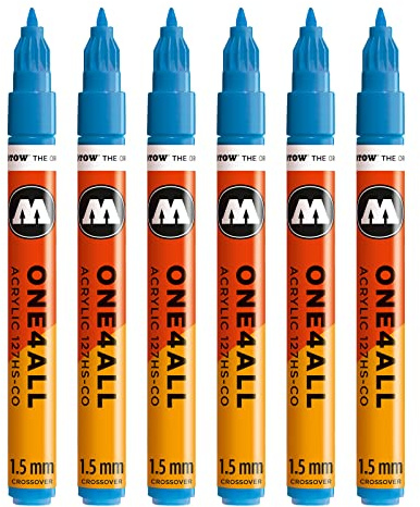 Molotow One4All 127HS-CO Acryl Marker (1,5 mm Strichstärke, hochdeckend und permanent, UV-beständig, für fast alle Untergründe) 6 Stück Farbe 161 schockblau mittel