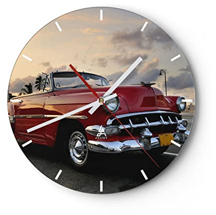 Modern Wanduhr Auto Kuba Himmel 30x30cm Rund Klein Wand Uhr Glas Analog Zimmeruhren Küche Büro Wohnzimmer Glasuhr Wall Clock Dekoration Design Wanddekoration Küchenuhr C3AR30x30-0186