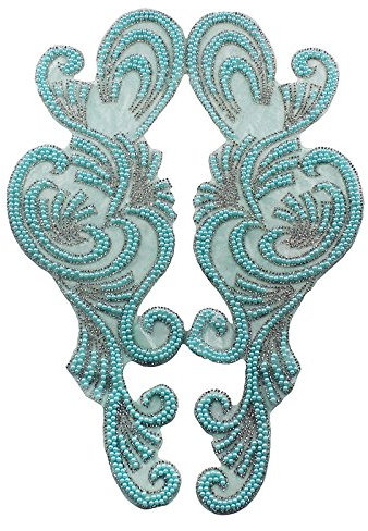 Lange Blumen Paar Perlen Eisen auf Patches Hot Fix Strass Transfer Aufkleber Kleidung Dekoration Zubehör 1 Paar (blau)