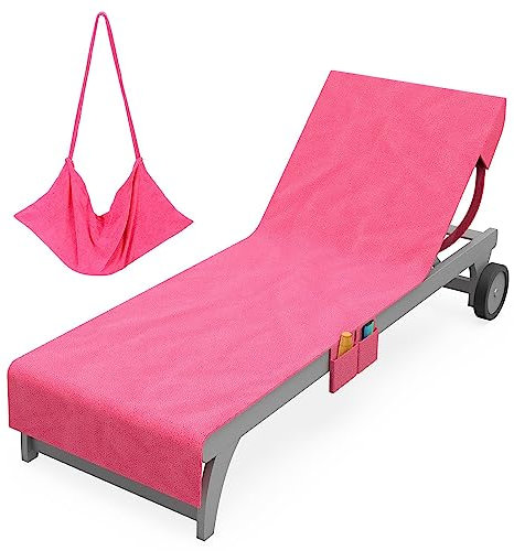 Vinsani Sun Lounger Beach Towel Carry with Pockets Sand Free Compact Bag Soft Microfibre Quick Dry Lightweight 215 x 73 cm for Holiday Summer Garden Swim Pool Beach Lounger Towels – Pink