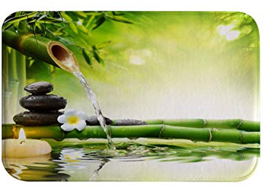 izielad Zen Bambus Blume Stein Kerze Wasser Badematte Badewanne Matte Duschmatte Badematten für Badewanne rutschfeste Badematte Duschmatten Nicht Beleg 40x120cm 15.7x47.2 INCH
