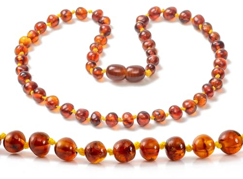 ZHAOXIA Baltic Amber Necklace Sizes 28cm - Cognac - Handmade Polished - Knotted Between Beads