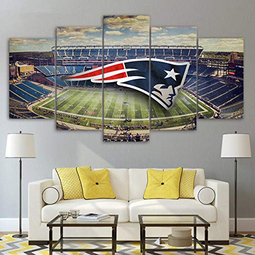 WFLWLH Bilder Leinwandbild - 5 Teilig Leinwanddrucke New England Patriots Stadium Poster für Wohnzimmer Leinwand Malerei Wandbilder von Leinwand Kunst-B2 Rahmen