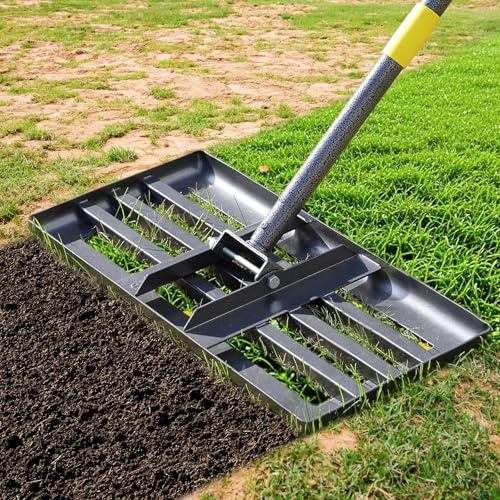 Rasen-Nivellierrechen, 1,8 m, Verstellbarer Langer Griff, schwarzer robuster Rasen und 2,5 cm Durchmesser, Edelstahlgriff, Rasen-Nivellierer, Rasen-Nivellierwerkzeug, für Erde, Gras, Golffeld