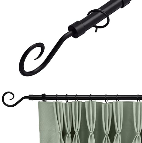 16-19 mm Extendable Metal Curtain Pole Rods Voile Easy Fitting Crook Black 210-360 cm
