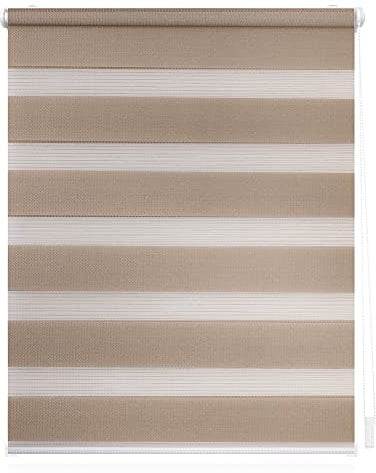 Lichtblick Doppelrollo Klemmfix ohne Bohren, Streifen, Blickdicht, Klemmträger-Montage, Sichtschutz, Wandmongtage, Deckenmontage, für Fenster und Türen Taupe,60 cm x 220 cm (B X L)