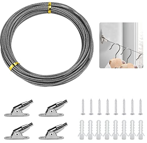 TANCUDER Cavo Intrecciato in Acciaio Inossidabile 304 10M * 2MM Filo Acciaio Inox Fune Acciaio Intrecciato con Tenditore e Viti Corda Metallica Rivestiti in PVC per Appendere Foto, Lampada e Tenda