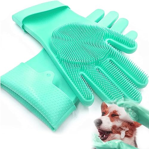 XFLYP Gant de Toilettage pour Chien Chat, Gants de Massage en Silicone Souple, Brosse Douce pour Chats, Chiens Et Chevaux, Le Silicone Souple N'abîme Pas la Peau (Vert)
