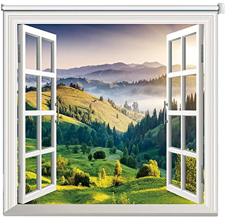 LJHU Rollos für Fenster Ohne Bohren 100% Verdunkelungsrollo mit Berg- Und Wiesenmuster, 100% Verdunkelnde Antistatische Dunkle Jalousien für Schlafzimmerfenster