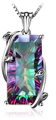 JewelryPalace Rechteckschliff 15ct Echt Regenbogen Quarz Kette Anhänger 45CM, Halskette Damen Silber 925 mit Naturstein, Collier Damen Bunte Edelstein Mädchen, Halsketten mit Groß Stein für Frauen