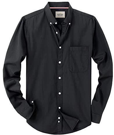 J.VER Men's Black Oxford Shirt Long Sleeve Regular Fit Casual Plain Button Down Smart Dress Shirts for Men Adult with Pocket XXL