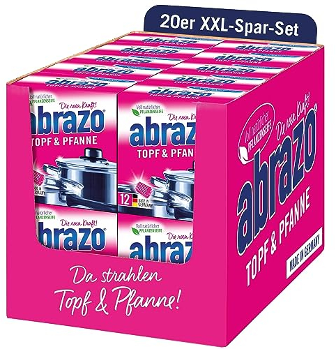 abrazo Olla y sartén, 240 almohadillas de limpieza, 20 x 12 unidades, para ollas, barbacoa y horno, esponja de lavado con jabón vegetal, esponja de cocina, esponja de limpieza