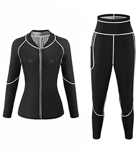 Weyot Schwitzanzug Damen, Gewichtsverlust Sauna Anzug, Schwitzen Körperformer, Abnehmen Schnell Fettverbrenner, Sweatshirt Top Und Hose,L,Silver