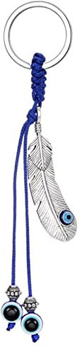 BIOLIVING Plume Bleu Mauvais Œil Perles Porte-clés Porte-clés Femmes Hommes Feuille Turc Chanceux Œil Sac Voiture Téléphone Accessoires Bijoux