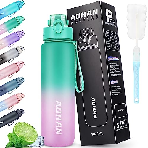 AOHAN Trinkflasche 1l, Wasserflasche Tritan BPA Frei, Sport Trinkflasche Kohlensäure Geeignet, Auslaufsicher Sportflasche Mit Sieb und Kapazitätsskala für Schule,Büro,Gym,Outdoor,Fahrrad