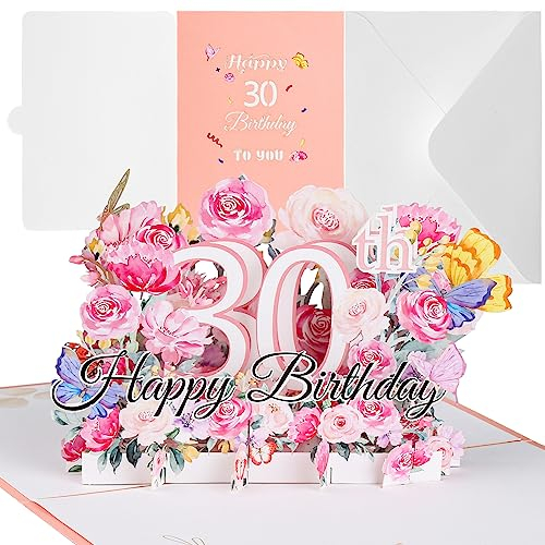 30. Geburtstagskarte 3D Pop Up Karte Geburtstag Grußkarten Deko 30. Geburtstagskarten mit Umschlag Karte zum 30. Hochzeitstag Geburtstag für Frauen Männer Mädchen Junge Romantik Geschenk-Karte (30)