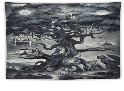 Wikinger Wandteppich Zum Aufhängen, Vintage Nordische Mythologie Totem Tattoo Symbol Tapisserien, Keltisches Heidnisches Dekor für Schlafzimmer, Wohnheim, Wohnzimmer ( Color : Yggdrasil A , Size : 100