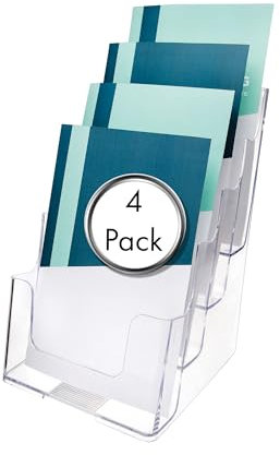 Deflecto Lot de 4 porte-revues à 4 niveaux A5 portrait à plusieurs niveaux – Porte-revues à plusieurs poches – Support incliné pour afficher – Porte-revues – Organiseur mural