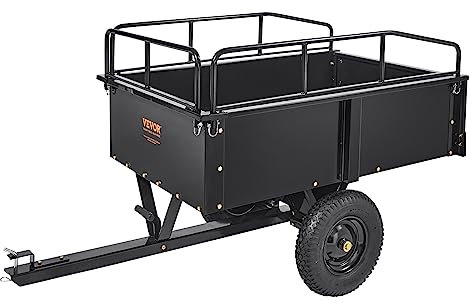 VEVOR Remorque à Benne Basculante Capacité de Charge 340 kg Remorque Utilitaire de Jardin Robuste avec Côtés Amovibles Chariot de Transport à Déversement 0,4 m³ pour Tracteur, Tondeuse à Gazon, VTT