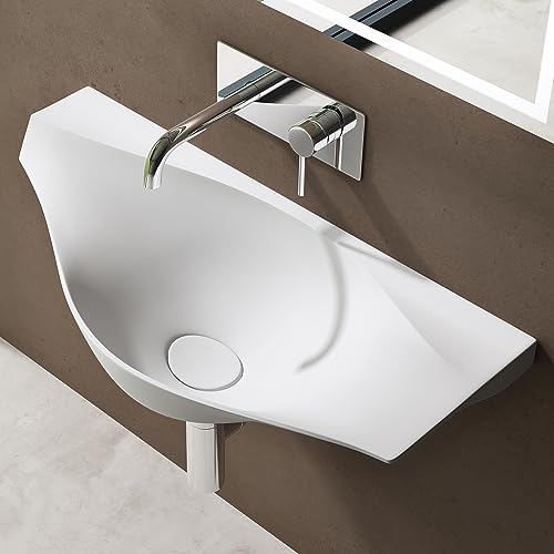 doporro Lavabo da Appoggio 80cm, Lavandino Bagno Colossum816 Lavabo da Marmo Fuso, Bianco Opaco