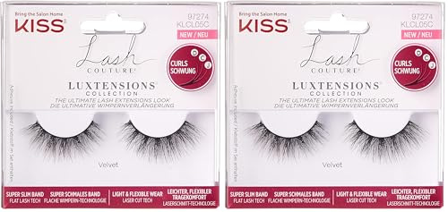KISS Lash Couture LuXtensions Collection 1 paio di ciglia finte, velluto, ciglia finte leggere e flessibili, con fascia super sottile, include colla per ciglia (Confezione da 2)