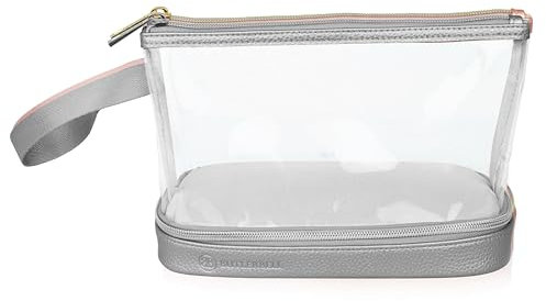 BUTLERBELL Kulturbeutel Transparent mit blickdichtem Teil ¦ Kulturtasche zum Transport von Flüssigkeiten ¦ Kosmetiktasche Durchsichtig ¦ Handgepäck-Reisezubehör ¦ Damen & Herren (Silber)