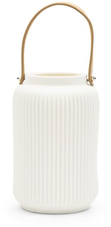 Riviera Maison Windlicht weiß, Kerzenständer groß, Windlicht mit Griff, Stumpfe Kerzen, Dekoration - RM Arbois Lantern - Porzellan - (ØxH) 13x20.5