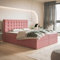 MOTIVENA Costa Boxspringbett 160x200 mit Bettkasten und Topper, Polsterbett 160x200 mit Bettkasten, Bonellfederkern-Matratze (H4), T28 Komfortschaumstoff Topper (H3), Samt, Rosa (Pink)