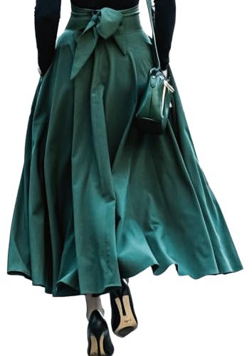 DayaEmmoTQ Damen Hoch Taille Vintage Halbkörper Rock Mode Swing Sexy Lange Regenschirm Skirt Seite Schlitz Tasche A-Line Regenschirm Rock