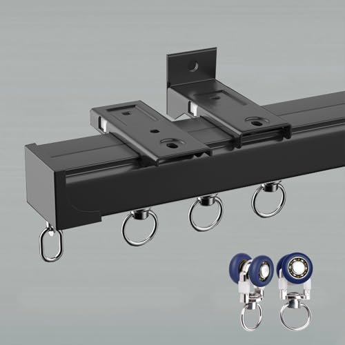 Schiene Metall Aluminium Vorhangschiene, Schwerlast Gardinenschienen Stangensystem, Decken- Und Wandmontage, Mit Leisen Rollen Und Zubehör, Für Fenster, Dusch-Raumteilerschiene,Gerade Vorhangschiene (