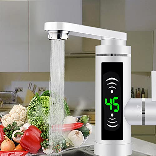 Scaldabagno elettrico a 360° LED rubinetto con scaldabagno istantaneo rubinetto bagno/cucina, per bagno, cucina, giardino, roulotte (bianco)