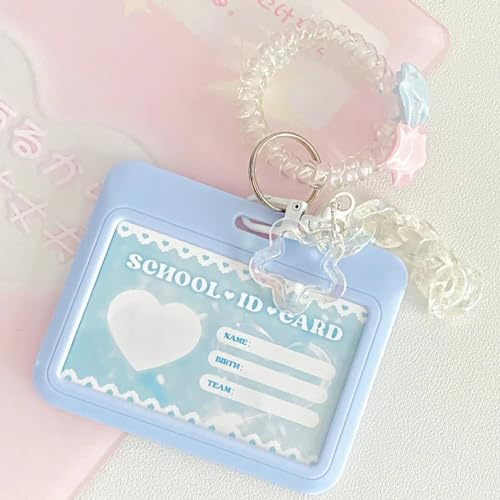 runrayay Photocard Holder Keychain, Cute Kpop Photocard Holder with Keychain ID Badge Holder, Student Bus Card Pendant Keychain Protective Photo Sleeves - Blue
