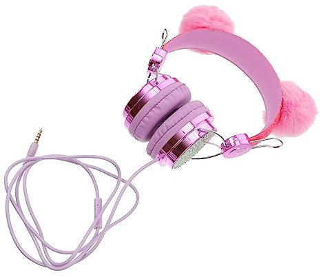 BESTonZON Casque -auriculaire Chat Oreilles en Fourrure Et Strass à Fil, Femmes Et Filles, Style Lumineux Paillettes, Haute Fidélité Audio, Utilisation DJ, Couleur Rose