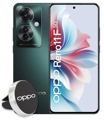 OPPO Reno11 F 5G Smartphone,Tripla fotocamera 64+8+2MP, Selfie 32MP, Display 6.7” 120HZ AMOLED FHD+, 5000mAh, RAM8(+4GB/6GB/8GB)+ROM256GB (esp2TB), Supporto Auto [Versione Italia], Palm Green