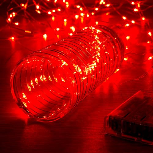 Ariceleo Upgraded LED Fairy Lights, 1 Pack 16ft Red with Timer and Synchronized Twinkle Mode, Battery Operated String Lights, Separately Boxed, 50 LEDs, Idea for Christmas Bedroom Party Wedding