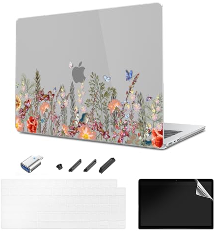 TeDaWen Kompatibles MacBook Air 13,6 Zoll Hülle 2025-2022 Release Modell: M4 A3240 M3 A3113 M2 A2681 Chip, Tastaturabdeckung und Displayschutzfolie,Laptop Hülle für MacBook Air 13,6“-Blume