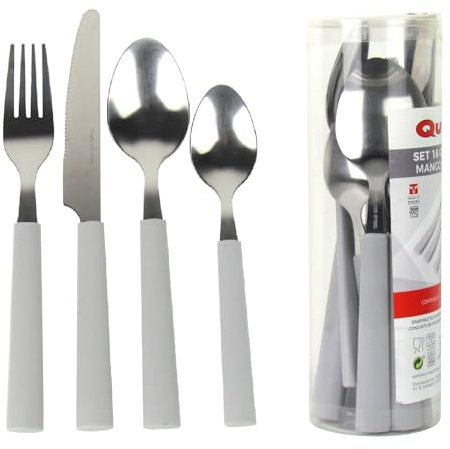 LENTZ 16-tlg. Besteckset Campingbesteck Gartenbesteck für 4 Personen (Grau)