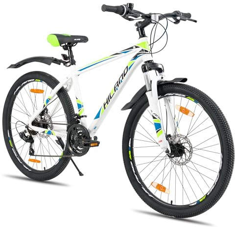 Hiland 27,5 Zoll Mountainbike, 21 Gänge Schaltung Mehrspeichen Laufräder Fahrrad, Aluminium Rahmen Scheibenbremsen Mountainbike für Männer Frauen Herren MTB-Fahrrad, Weiß